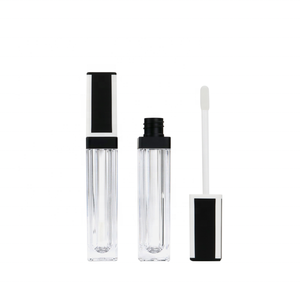 Wholesale 6.9ml square shape matte finish black and white lid lip gloss tube transparent liquid lipstick tube cosmetic packaging