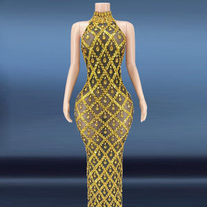 NOVANCE Y2360-G Ultimo Modello di <span class=keywords><strong>Abito</strong></span> Formale, Vestito <span class=keywords><strong>Giallo</strong></span> con Diamanti Luccicanti, Halter con Rete, <span class=keywords><strong>Abito</strong></span> da Compleanno Sexy per Donne, per Cene di Gala - Product Image 2