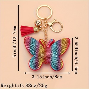 Nueva llegada gradiente Arco Iris Bling diamante mariposa Animal llavero moda cuero borla colorido llavero de diamantes de imitación - Product Image 5