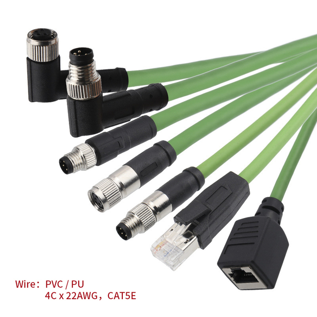 M12 Connector Straight 4-pin D-code Male-to-male Ethernet Profinet CAT5e PVC Cable Flexible Waterproof Communication