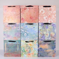 Sac cadeau pour la Saint-Valentin, motif trapèze argenté estampé à chaud, forme carrée avec fenêtre, sac à bouquet épais de qualité supérieure