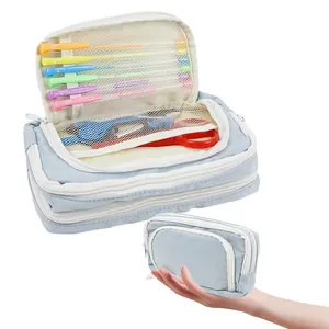 Creativo doppio lato cartoleria scuola viaggio speciale Macaron colore doppia tela porta porta porta porta porta penna borsa <span class=keywords><strong>astuccio</strong></span> - Product Image 1