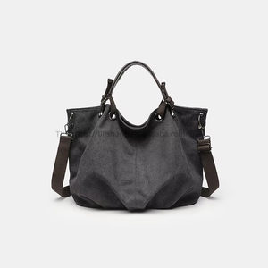 Sac fourre-tout rétro tendance en gros pour femmes, sacs à main grande capacité en toile avec fermeture éclair et coutures, sacs à bandoulière pour dames - Product Image 3