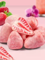 Fraises lyophilisées enrobées de chocolat faible en sucre, emballage en vrac, collation naturelle conservée, goût sucré et acidulé