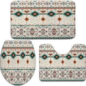 Aztec Southwestern Ethnic Bath <b>Rug</b> Set Navajo American Tribal Vintage Non-Slip <b>Boho</b> Abstract Triangular Geometric Design for - Product Image 3