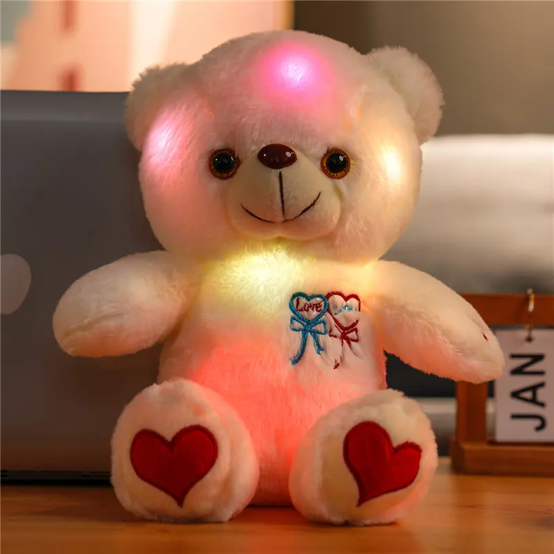 Urso de pelúcia macia para noite, boneca de 30cm que brilha, urso de pelúcia, brinquedo de pelúcia, luz para cima, urso de pelúcia led