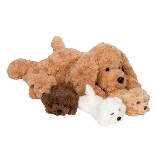 Mamá de peluche y 4 cachorros, juguetes de peluche, perro, Animal relleno, cachorro, juguete para niños