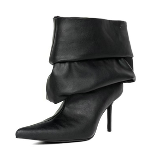 Botines de tacón alto fino con estampado de serpiente personalizado, talla grande 46, punta fina, estilo holgado, parte superior ancha plisada, zapatos sueltos para mujer - Product Image 3