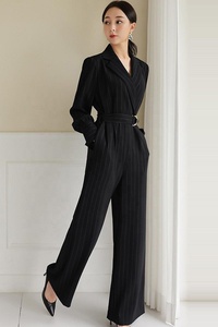 Nuova <span class=keywords><strong>Tuta</strong></span> Professionale Stile Coreano Autunnale con Colletto, Cintura e Pantaloni <span class=keywords><strong>a</strong></span> Gamba Larga <span class=keywords><strong>a</strong></span> <span class=keywords><strong>Righe</strong></span> - Product Image 6