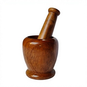 Ensemble mortier et pilon en bois naturel, fait main, écologique et durable, pour herbes, épices, ail, gingembre et assaisonnements - Product Image 2