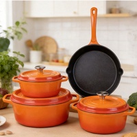 Juego de Utensilios de Cocina de Hierro Fundido Antiadherente de Alta Calidad, Estilo Moderno, Olla Holandesa de 7 Piezas, Juego de Utensilios de Cocina de Hierro Fundido Esmaltado