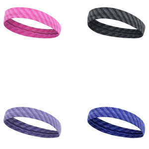 Makino Flying Fox Striped Headband Blue Pink Purple Polyester Sweat Wicking Fitness Yoga Running Headband - Product Image 4