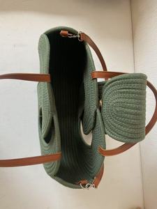 Nouveau <span class=keywords><strong>Sac</strong></span> à <span class=keywords><strong>Main</strong></span> <span class=keywords><strong>Rond</strong></span> Tressé en Coton pour Femme, Grand Fourre-Tout Ouvert avec Deux Bandoulières, Léger et Tendance - Product Image 3