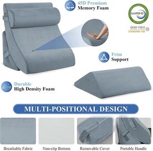 Bantal Wedge busa memori bambu 30 derajat, Set bantal dengan guling ekstra untuk tidur tubuh, asam Apnea, pereda nyeri punggung setelah operasi - Product Image 2
