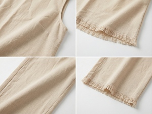 Completo due pezzi <span class=keywords><strong>beige</strong></span> effetto <span class=keywords><strong>lino</strong></span> da <span class=keywords><strong>donna</strong></span>, top senza maniche e <span class=keywords><strong>pantaloni</strong></span> a gamba larga con orlo sfrangiato, set casual estivo coordinato - Product Image 3