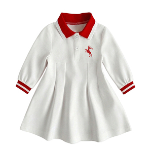 <span class=keywords><strong>Robe</strong></span> classique pour petites filles, blanche, à manches longues, col polo rouge, imprimé dessin animé, plissée, tenue décontractée pour l'école, personnalisable - Product Image 3