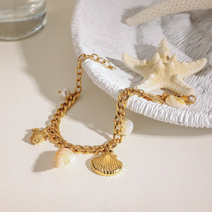 Fashion Charm <b>Bracelet</b> Gold Tone <b>Shell</b> Starfish Turtle Pendant Women's Jewelry - Product Image 3