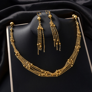 Ensemble collier et boucles d'oreilles vintage pour femme, plaqué or 18 carats, avec pampilles scintillantes, perles superposées polies, personnalisé, pour cérémonie et rendez-vous - Product Image 1