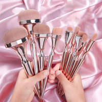 DailyQueen Bueart 9 Pcs Rose Gold Handle Professional Makeup Brushes Soft Silicone/Fiber Hair Angular Blush Flat Brush Brush