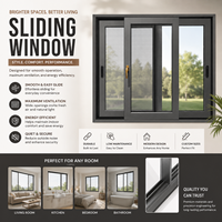 Ventana Corredera Horizontal de Vidrio Templado con Doble Acristalamiento y Marco de Aluminio Europeo Moderno con Rotura de Puente Térmico, Tamaño Personalizado Directo de Fábrica