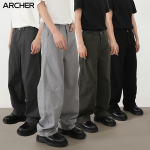 <span class=keywords><strong>Pantaloni</strong></span> Casual <span class=keywords><strong>da</strong></span> <span class=keywords><strong>Uomo</strong></span> di Tendenza a Gamba Dritta Stile High Street <span class=keywords><strong>in</strong></span> 100% Cotone <span class=keywords><strong>con</strong></span> <span class=keywords><strong>Vita</strong></span> Semi-Elastica e Jeans a Coltello Curvi <span class=keywords><strong>con</strong></span> Fronte Piatto - Product Image 1