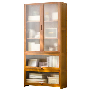 Étagère à livres moderne en bois avec portes en verre, meuble de rangement multi-niveaux pour salon, bureau à domicile, bibliothèque autoportante - Product Image 5