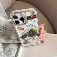 Coque de téléphone portable pour 15promax/16/17, motif végétal, design miroir électroplaqué, en PC, antichoc, pour pique-nique de printemps