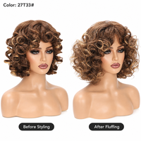 Perruque synthétique bouclée mi-longue style bob avec frange, effet rétro ondulé, densité 200 %, pour femmes, usage quotidien ou soirée, vente en gros, directement de l'usine