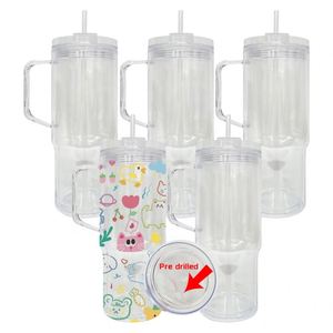 USA Warehouse Pre Drilled Hole 40oz Double Wall Snow <b>Globe</b> Plastic Cups Tumbler Mugs Cup with Handle and Silicone Plug - Product Image 1
