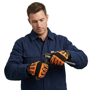 Gants de travail en PU orange et noir avec texture micro-diamantée en relief, poignet élastique antidérapant, gants de sécurité polyvalents - Product Image 5