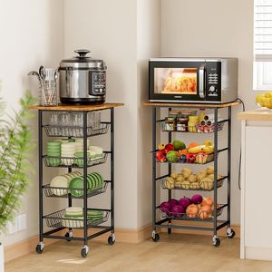 Kitchen Storage Rack Multi Tier Movable Floor <b>Standing</b> Fruit <b>Vegetable</b> Cart With Wheels Carbon Steel Modern Design - Product Image 2