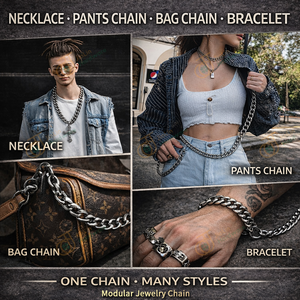 カスタムステンレススチール製ヒップホップチェーンネックレス、チャームペンダント付きパンクストリートウェアジュエリー、財布やパンツ用チェーン、OEM対応 - Product Image 5