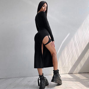 Mode robes d'hiver pour dames évider côtelé fente noir longue <span class=keywords><strong>robe</strong></span> femmes pour soirée <span class=keywords><strong>robe</strong></span> de bal - Product Image 6