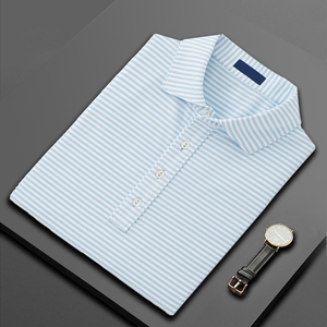 ออกแบบเสื้อโปโลผ้าโพลีเอสเตอร์ผสมสแปนเด็กซ์คุณภาพสูง พิมพ์ลายทั่วตัว ลายทาง ผ้าถักเนื้อสัมผัสพิเศษ สำหรับกอล์ฟ พร้อมโลโก้สั่งทำ - Product Image 2