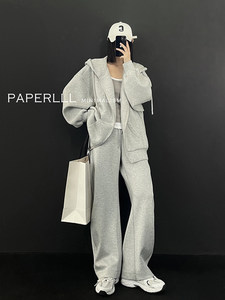 <span class=keywords><strong>Tuta</strong></span> Sportiva Casual Grigia Personalizzata con Logo OEM, <span class=keywords><strong>Felpa</strong></span> Oversize con Zip e Pantaloni Jogger per <span class=keywords><strong>Donna</strong></span>, Autunno - Product Image 6