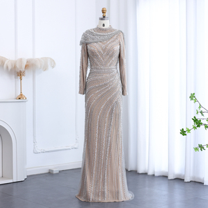 <span class=keywords><strong>Vestido</strong></span> de Noche Largo de Lujo Sharon Said SS035, Color Plateado Nude, con Capa, Pedrería, Abertura, para Mujer, para <span class=keywords><strong>Fiesta</strong></span> de Graduación, Boda - Product Image 4