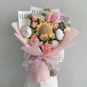 New Creative Gifts Product Handmade Knitting Large Bouquet Flowers Wool Cotton Crochet Flowers For Wedding Birthday Gifts