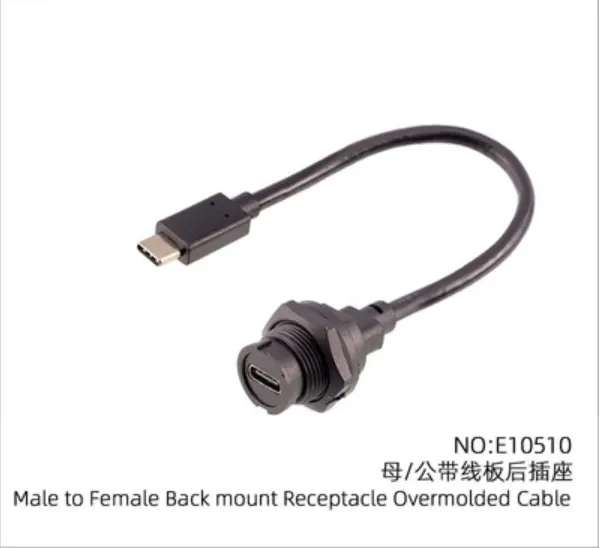 USB סוג C Gen3.0 3.1 נקבה זכר תקע שקע 0.3 0.5M 1M IP67 הארכת כידון עמיד למים usb כבלים