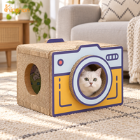 Kinghon Griffoir pour chat classique rétro en forme d'appareil photo, en carton ondulé, avec lit, sans désordre, maison cachette avec trou pour l'objectif, en carton courbé