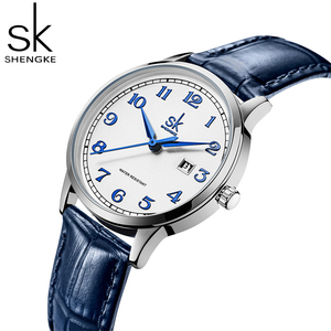 Women's Minimalist White Large Dial Blue Scale Waterproof Genuine Leather Strap Quartz <b>Watch</b> - Product Image 5