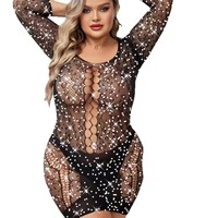 Cy135 Lingerie Seksi Terlaris Ukuran Besar untuk Perdagangan Luar Negeri, Bodysuit Terbuka di Bagian Selangkangan, Bahan Tipis Berlubang Warna Biru, Pakaian Erotis ODM