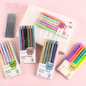 Rubber Set Pen Gel 6 Warna Standar Air, Spidol Highlighter Lembut Dapat Ditarik Warna-warni Klik Seni Dasar Air