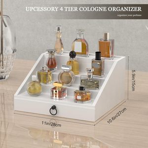 Organizzatore per Profumi in Legno a 4 Ripiani con Cassetto Rivestito in Velluto e Vano Nascosto, Espositore per Profumi da <span class=keywords><strong>Uomo</strong></span> per Comò - Product Image 2