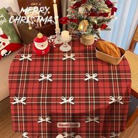 Nappe de Noël en polyester imprimée, imperméable et anti-taches, motifs variés, carreaux rouges, flocons de neige, pour fêtes de Noël