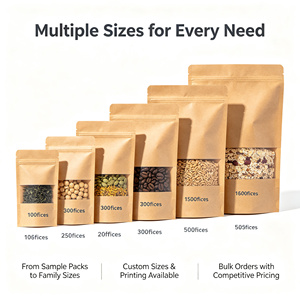 Sachet Doypack Personnalisé en Kraft Imprimé avec Fermeture Zip Refermable et Fenêtre pour l'Emballage de Grains de Café, Thé et Bonbons - Product Image 3