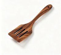 Spatule à fentes en bois de teck naturel, anti-rayures, écologique, durable, légère, ustensile alimentaire sûr