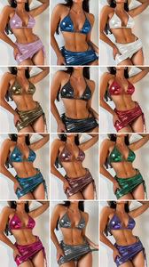 Nuovo Bikini Sexy Luminoso da Designer 2023, Costume da Bagno Femminile con Glitter Metallizzato e Copricostume - Product Image 6