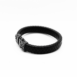 Yunnique Pulsera de cuero negro con patrón de ancla y hebilla de plata tibetana, joyería unisex - Product Image 2