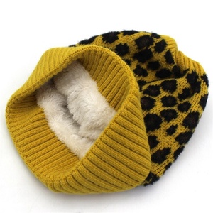 High Quality Fashion Custom Logo Beanie Lady Sexy Leopard Print Raccoon Pom Pom Knitted 100% Acrylic Plush Winter <strong>Head</strong> <strong>Warmer</strong> - Product Image 6