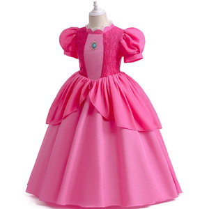 Robe de <span class=keywords><strong>princesse</strong></span> rose pour filles, costume de Peach des Super <span class=keywords><strong>Mario</strong></span> pour enfants, tenue de cosplay pour tout-petits, fête d'Halloween, fête d'anniversaire - Product Image 5